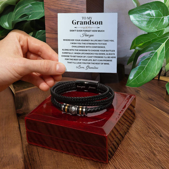 To My Grandson | Wherever Your Journey | Braided Leather Bracelet Gift Set - SS585 Jewelry ShineOn Fulfillment