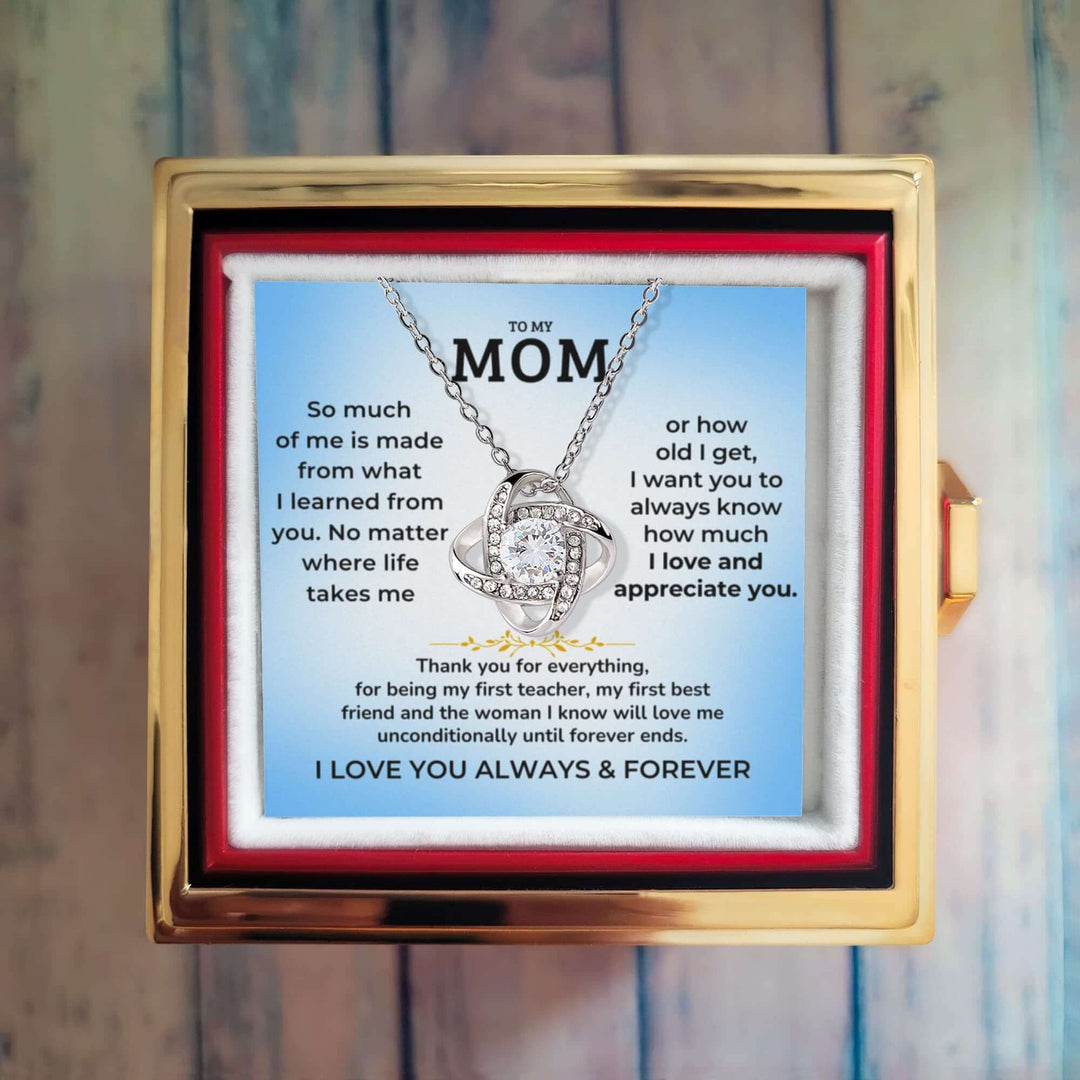 To My Mom - Love Knot with Rose Gift Box - Gift Set - SS608E Jewelry ShineOn Fulfillment White Gold Finish Standard Box