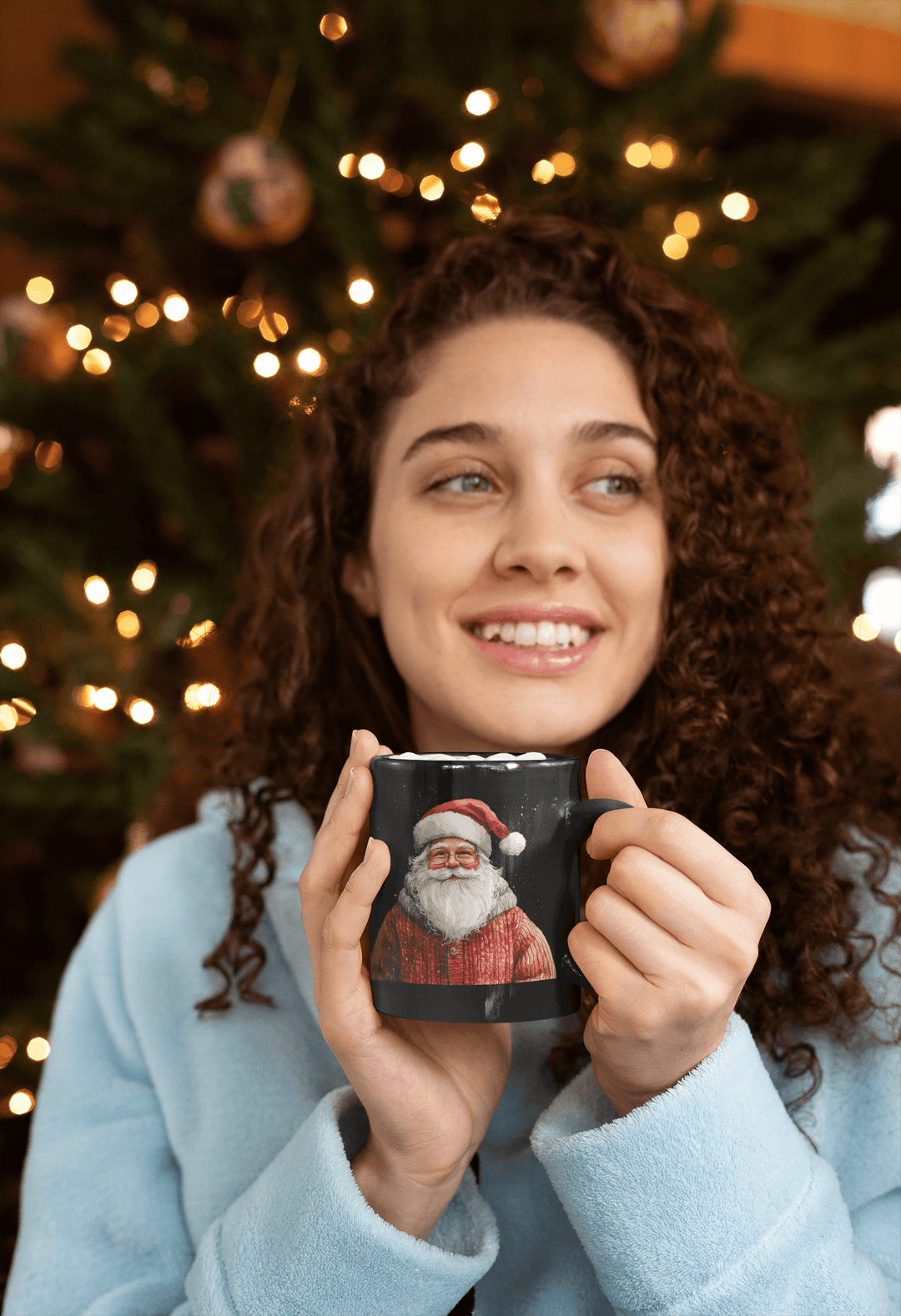Boho Watercolor Santa Black Mug Mug Printify 11oz