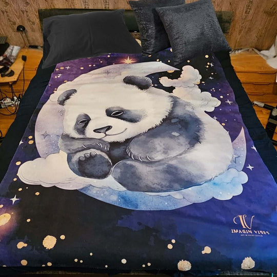 Sherpa Fleece Blanket - Dreamy Panda on Moon Home Decor Printify 60" × 80"