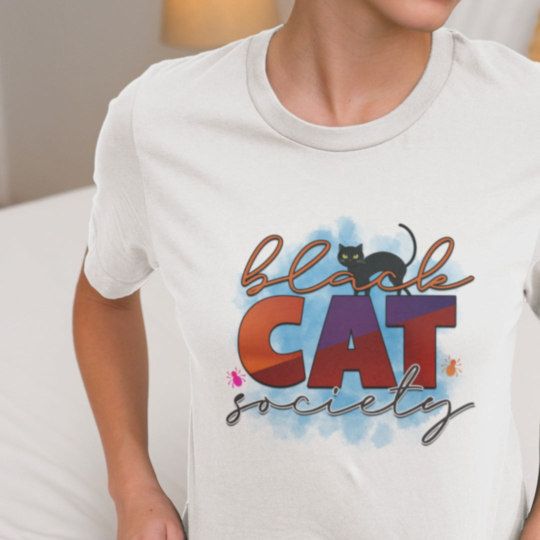 Unisex Tee Black Cat Society Halloween Theme Shirt T-Shirt Printify