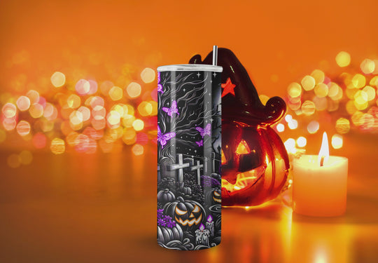 Spooky Vibes Pumpkin Halloween Tumbler Mug Printify