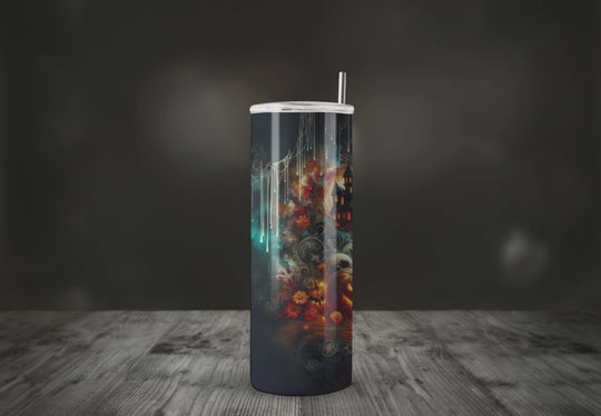 Haunted Castle Moon Drip Halloween Tumbler Mug Printify