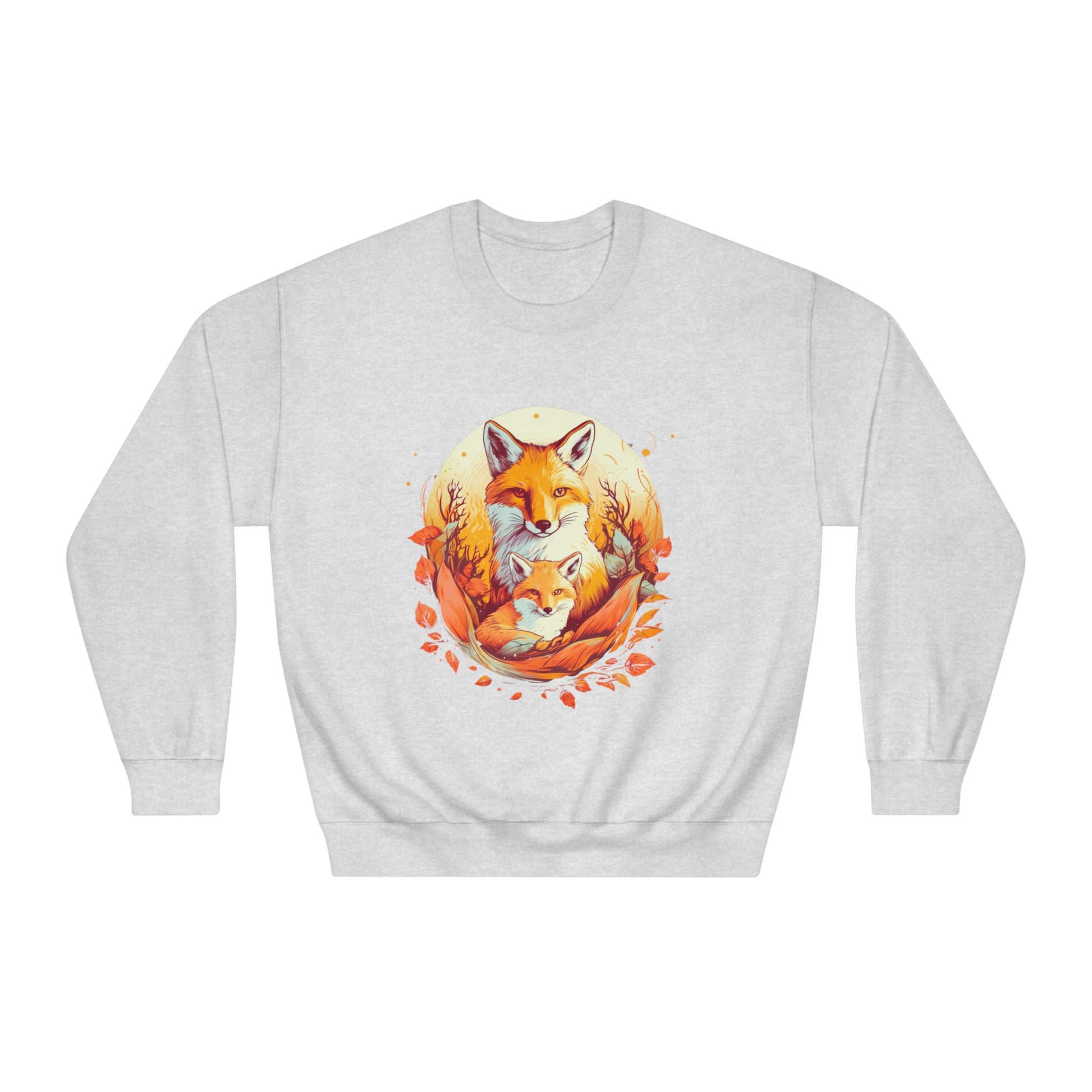 Cozy Cute Fox Cottagecore Sweatshirt | Vintage Forest Witch Aesthetic Sweater with Mommy and Baby Fox Design Sweatshirt Ash S 