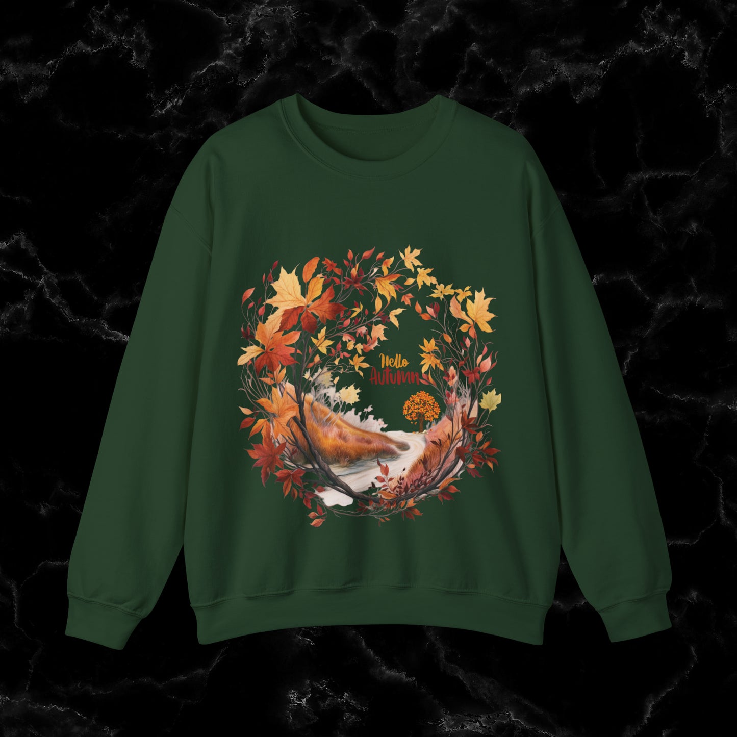 Hello Autumn Sweatshirt | Fall Design | Fall Seasonal Sweatshirt | Autumn Lover Sweatshirt S Forest Green 