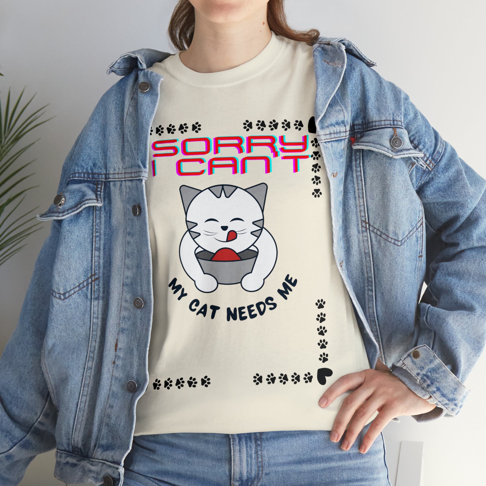 Sorry I Can't My Cat Needs Me T-Shirt | Cat Mom Shirt | Cat Lover Gift | Cat Mom Gift | Animal Lover Gift for Women T-Shirt Natural S 