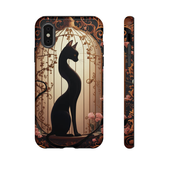 Gothic Tough Cases with Black Cat and Roses Phone Case Printify