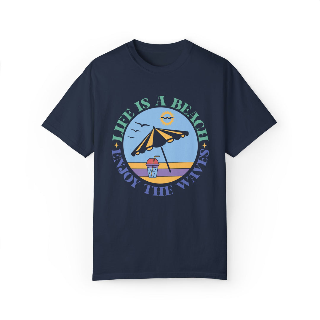 Summer Beach Life Garment-Dyed T-shirt T-Shirt Printify Navy S