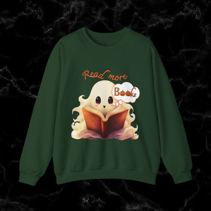 Read More Books Sweatshirt - Book Lover Halloween Sweater for Librarians and Students Sweatshirt S Forest Green 