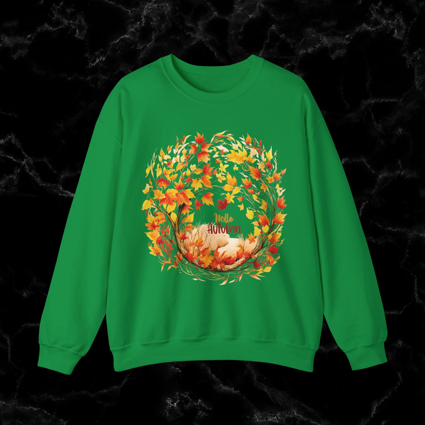 Hello Autumn Sweatshirt | Fall Design | Fall Seasonal Sweatshirt | Autumn Design Sweatshirt S Irish Green 
