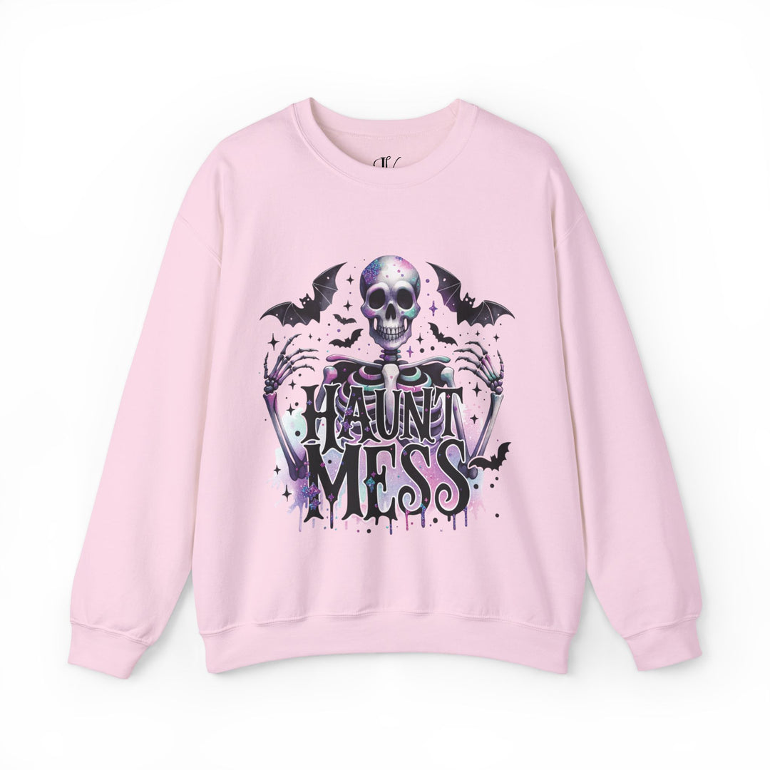 Haunt Mess: Snarky Skeleton Halloween Sweatshirt Sweatshirt Printify S Light Pink