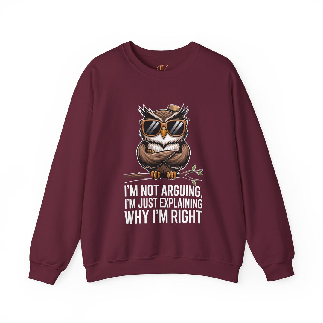 Crewneck Sweatshirt - Funny Owl Sweatshirt Printify S Maroon