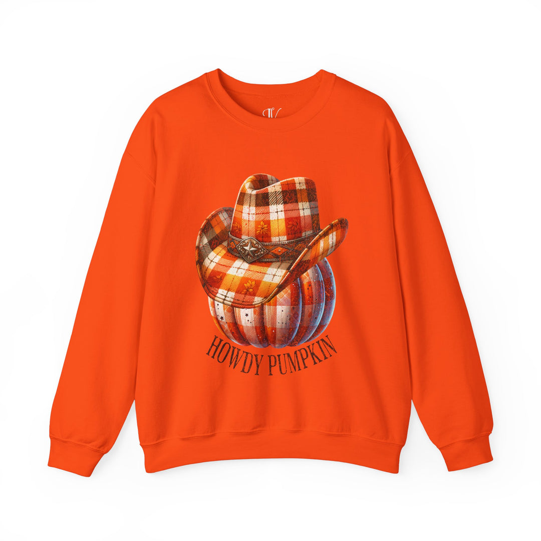 Plaid Pumpkin Crewneck Sweatshirt - Howdy Pumpkin Western Fall Sweatshirt