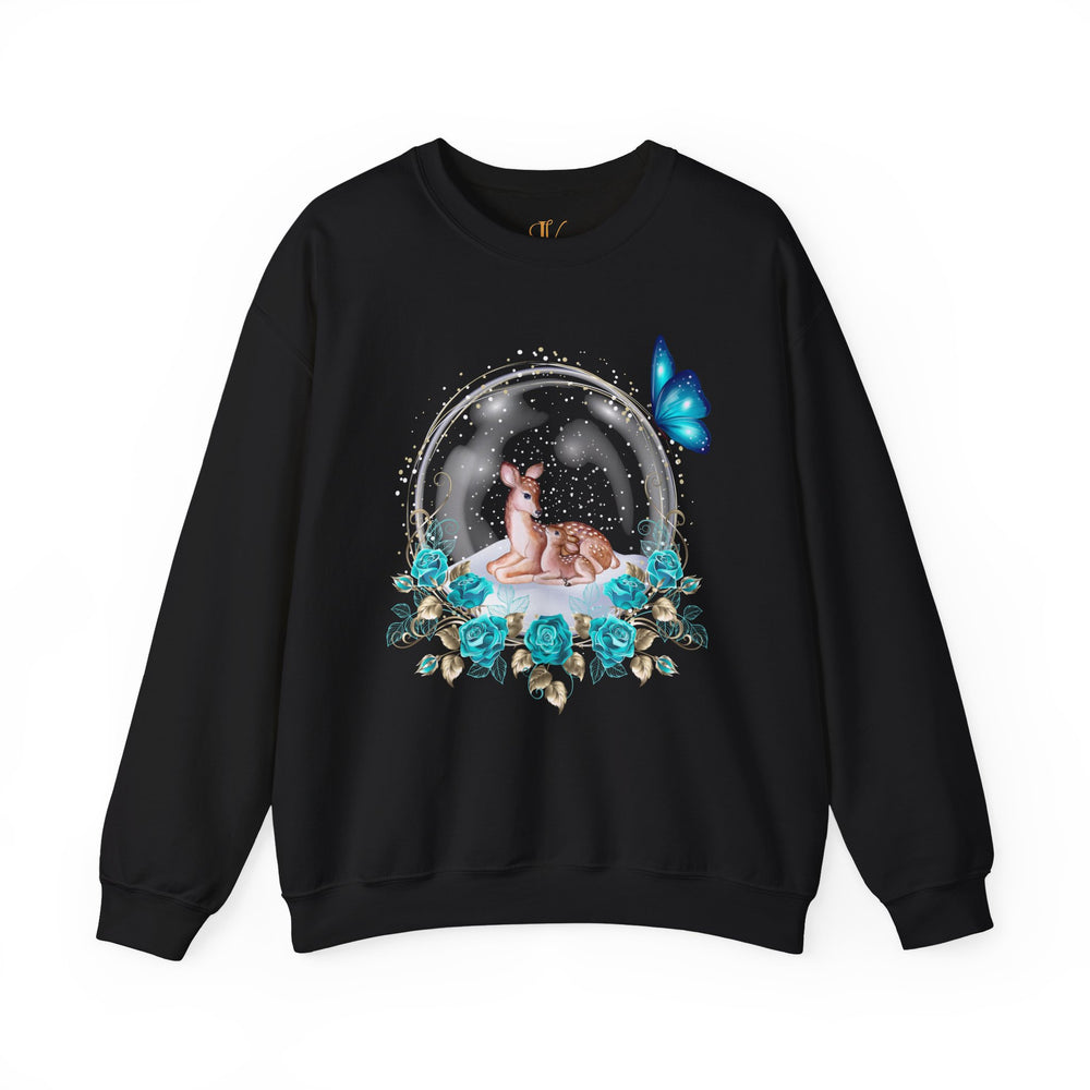 Winter Deer Snow Globe Crewneck Sweatshirt Sweatshirt Printify M Black