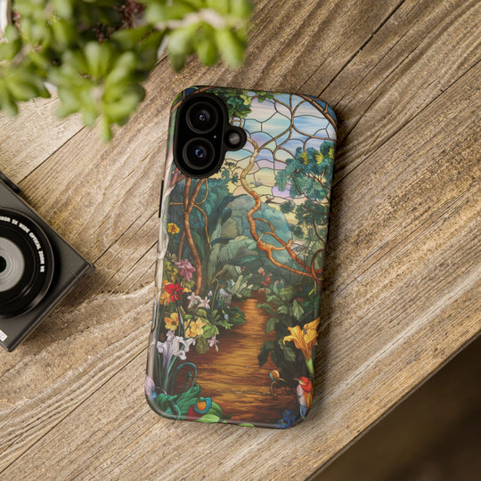 Phone Case - Stained Glass Garden Scene Phone Case Printify iPhone 16 Plus Matte