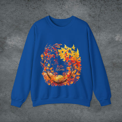 Hello Autumn Sweatshirt | Fall Design | Fall Seasonal Sweatshirt | Autumn Design I Love Fall Sweatshirt S Royal 