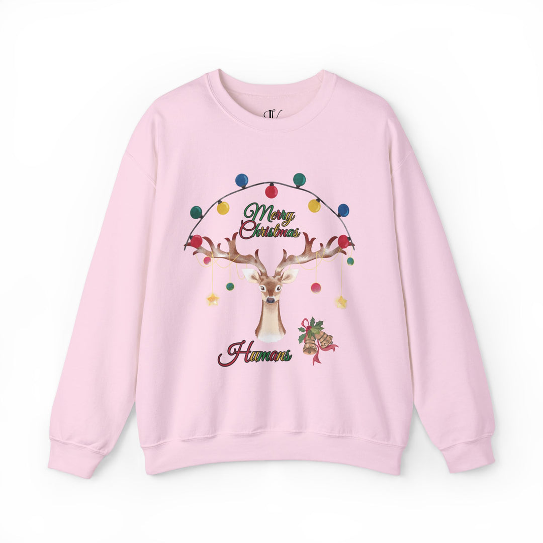 Merry Christmas Reindeer Sweatshirt Sweatshirt Printify S Light Pink