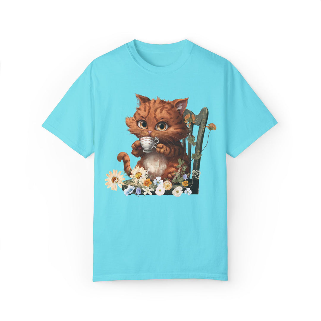 Cat Tea Time T-shirt T-Shirt Printify Lagoon Blue S