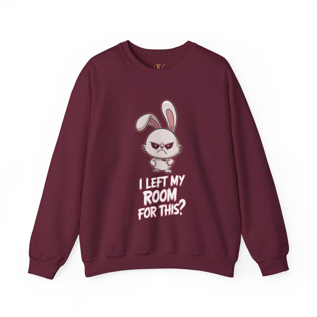 Crewneck Sweatshirt - 'I Left My Room For This' Bunny Sweatshirt Printify S Maroon