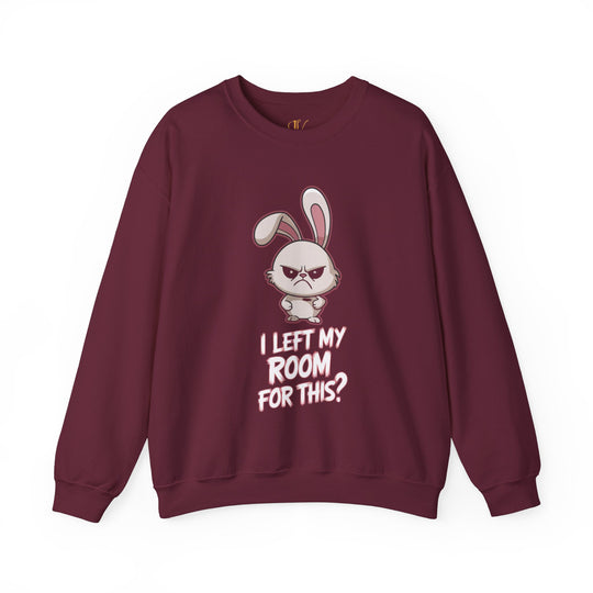 Crewneck Sweatshirt - 'I Left My Room For This' Bunny Sweatshirt Printify S Maroon