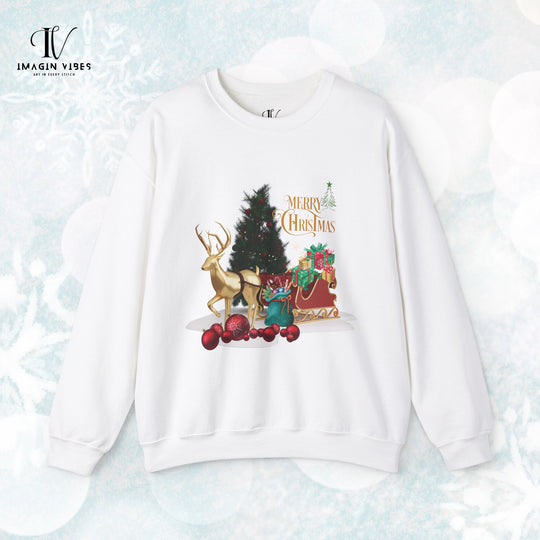 Imagin Vibes Merry Christmas Sweatshirt: Stylish Reindeer Design Sweatshirt S White 