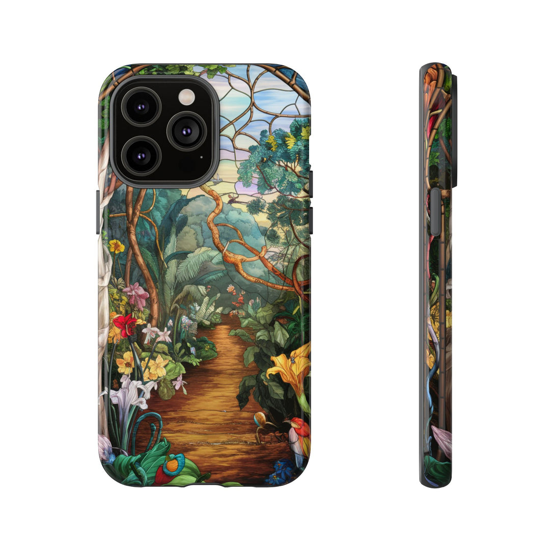 Phone Case - Stained Glass Garden Scene Phone Case Printify iPhone 14 Pro Max Glossy