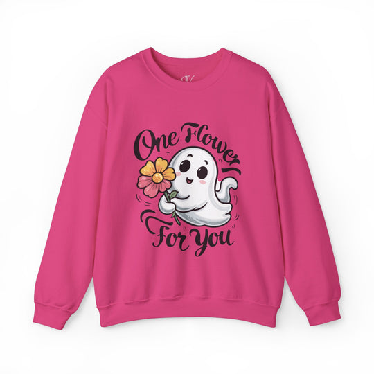 Cute Ghost "One Flower for You" Sweatshirt - Spooky Cozy Sweatshirt Printify S Heliconia