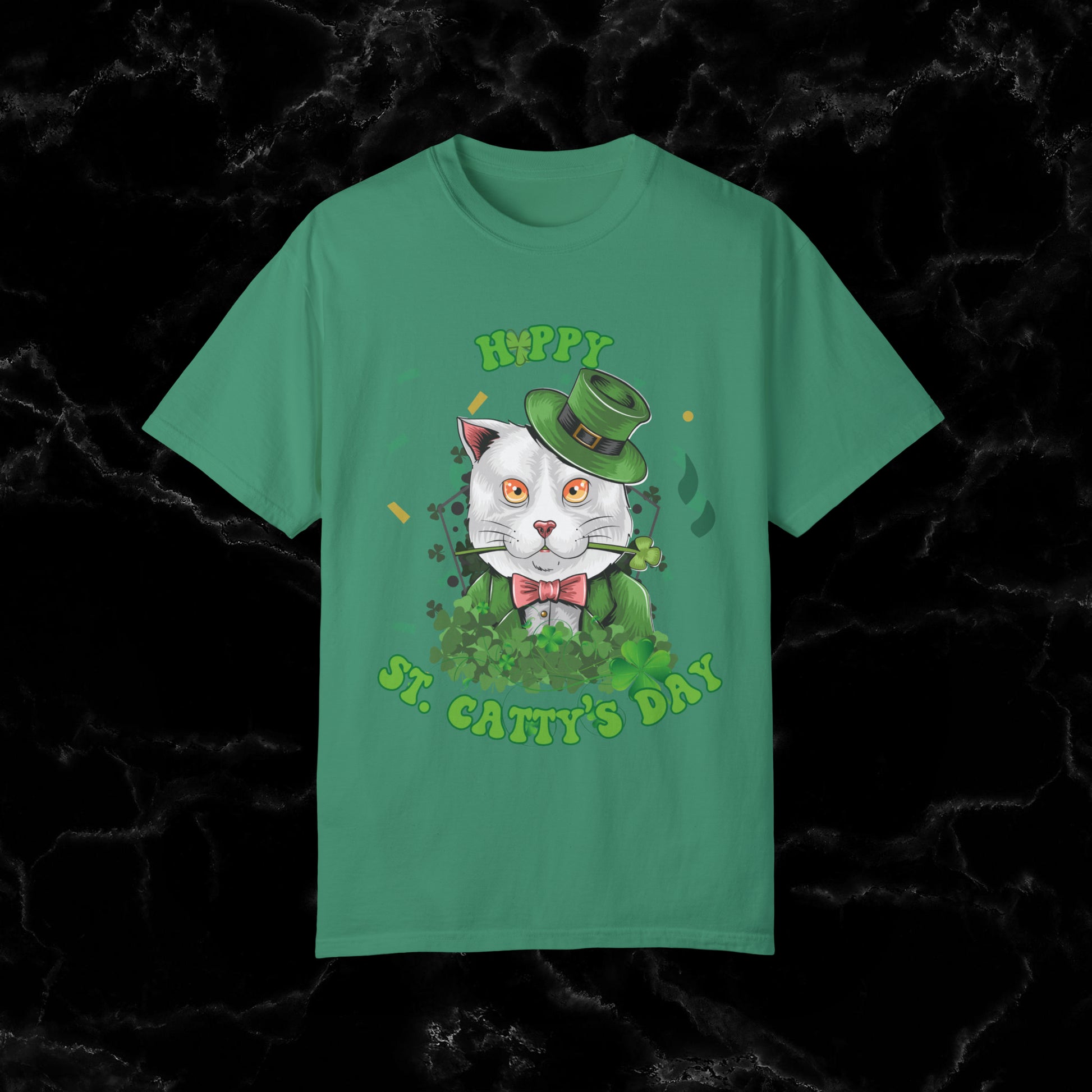 Happy St. Catty's Day Funny St. Patrick's Day Comfort Colors T-Shirt - St. Paddy's Day Shirt for Cat Lover St. Patty's Day Fun T-Shirt Grass 2XL 