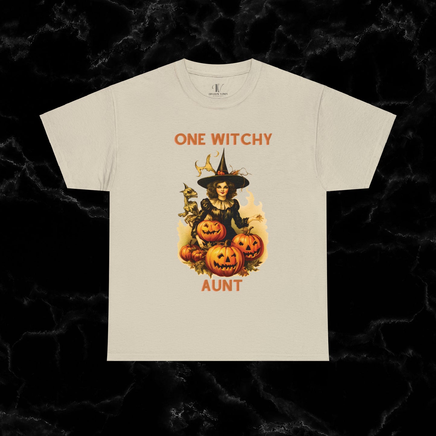 One Witchy Auntie Cotton T-Shirt - Cool Aunt, Aunt Halloween, Perfect Gift for Aunts T-Shirt Sand S 