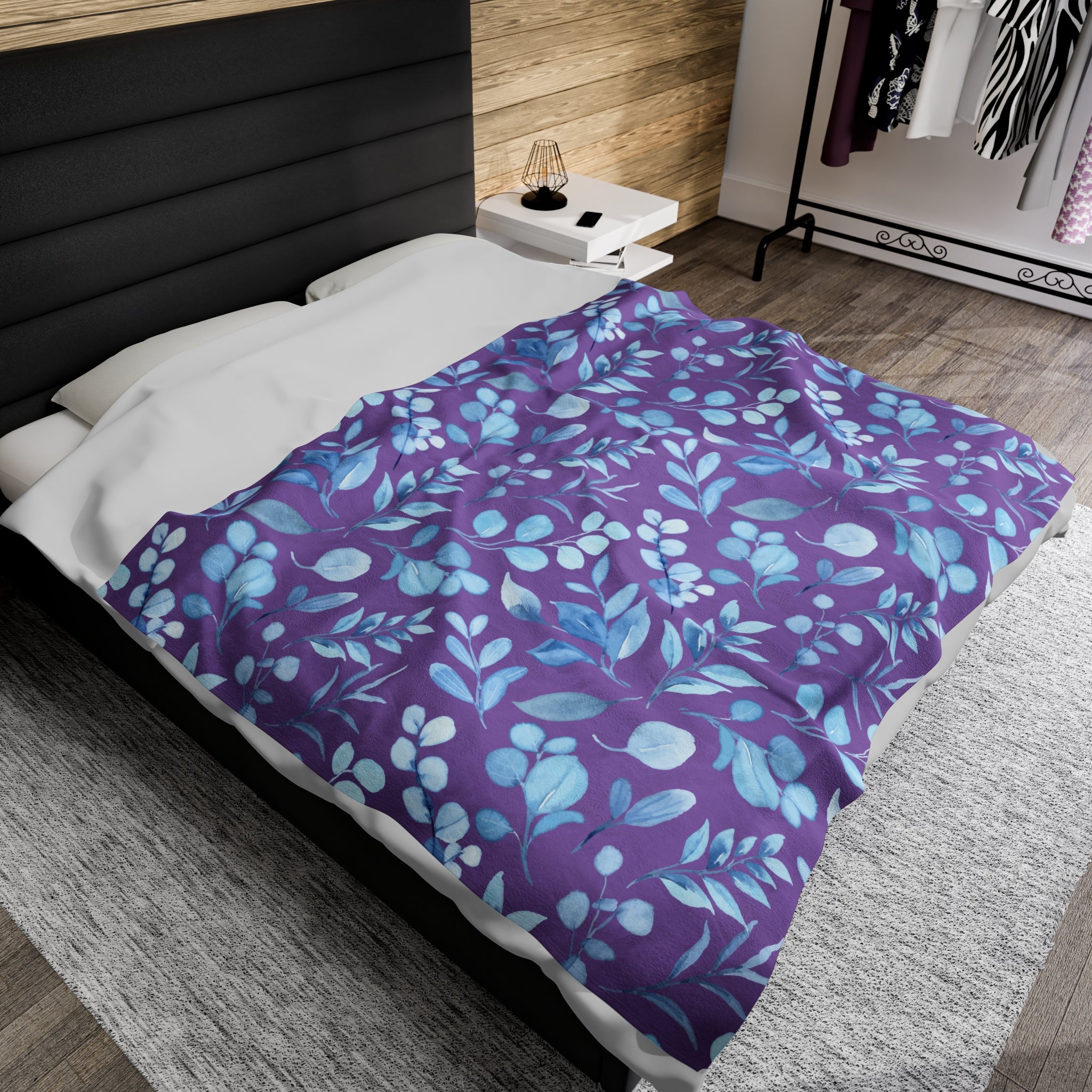 Velveteen Plush Blanket - Blue Floral Pattern Watercolor Style All Over Prints Printify 60" × 80"