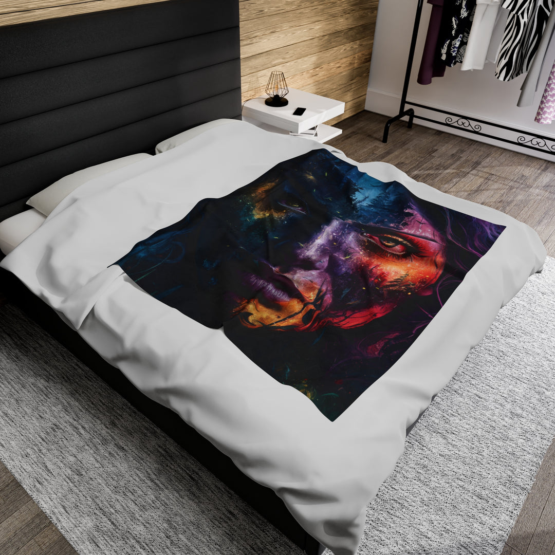 Plush Blanket - Portrait of a Woman with Forest Scene All Over Prints Printify 50" × 60"