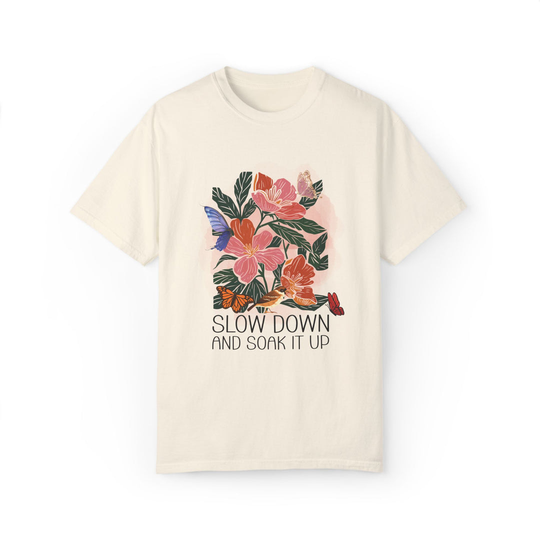 Floral T-shirt - Slow Down and Soak It Up T-Shirt Printify Ivory S