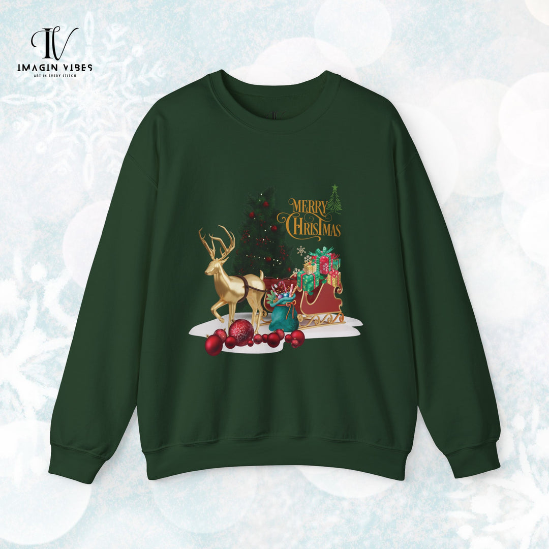 Imagin Vibes Merry Christmas Sweatshirt: Stylish Reindeer Design Sweatshirt S Forest Green 