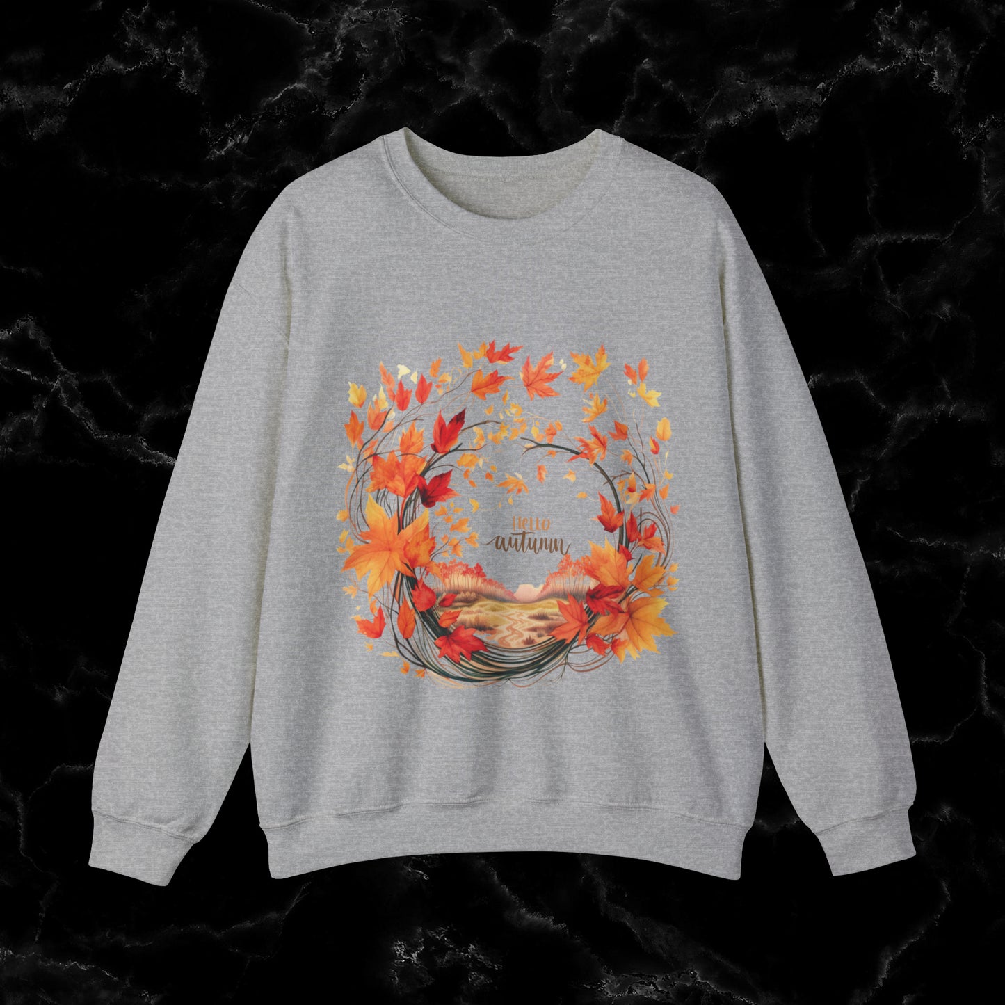 Hello Autumn Sweatshirt | Fall Design - Fall Seasonal Sweatshirt - Cottagecore Fall Sweatshirt S Sport Grey 