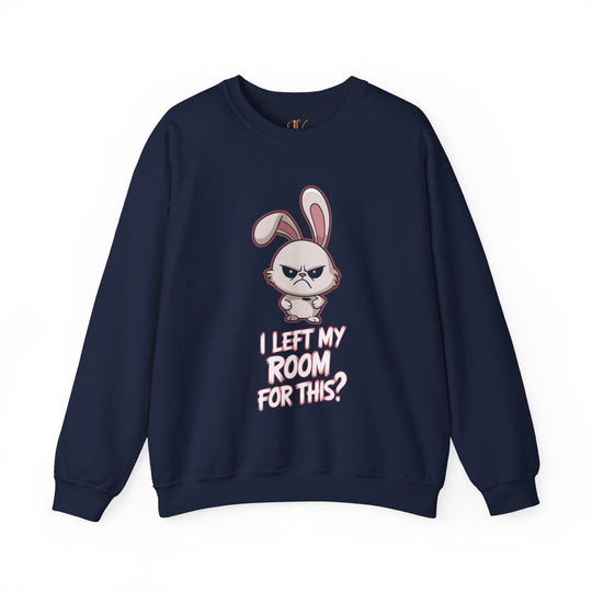 Crewneck Sweatshirt - 'I Left My Room For This' Bunny Sweatshirt Printify S Navy