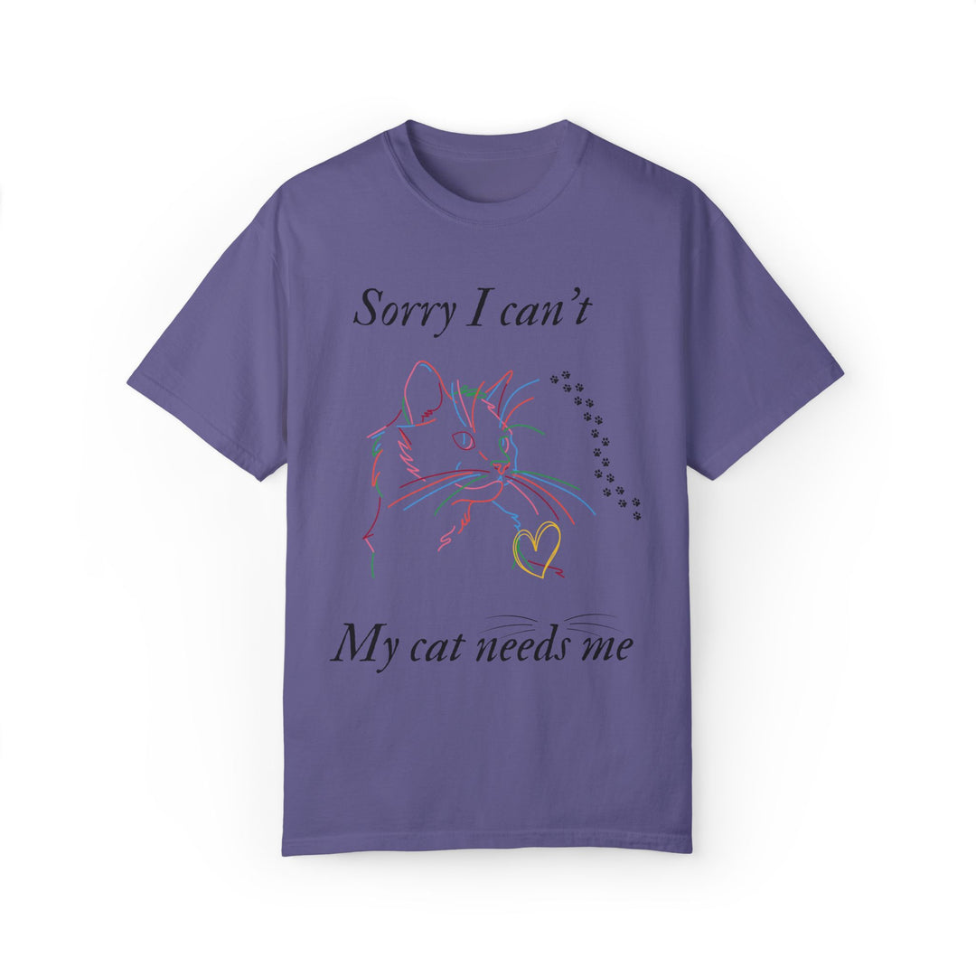 Cat Lover T-shirt - Sorry I can't My cat needs me T-Shirt Printify Grape S