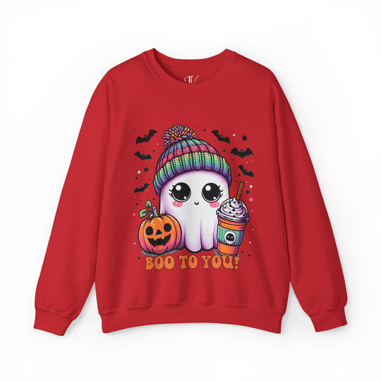 Cute Ghost Boo to You Halloween Sweatshirt Sweatshirt Printify S Red