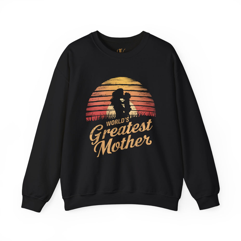 Mother & Child Sunset Silhouette Sweatshirt - World's Greatest Mother Sweatshirt Printify S Black