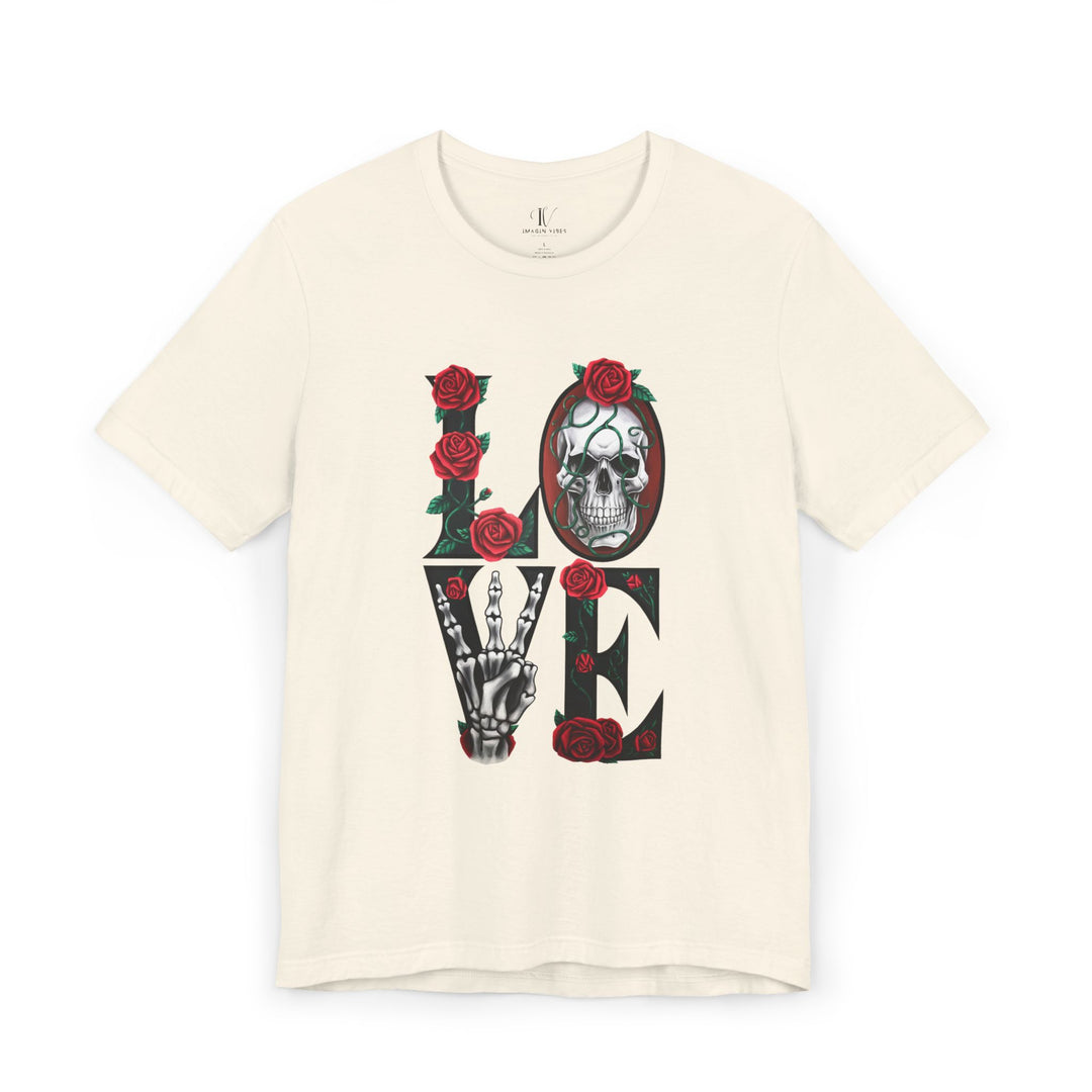 Love, Roses & Bones: Halloween T-Shirt T-Shirt Printify Natural XS