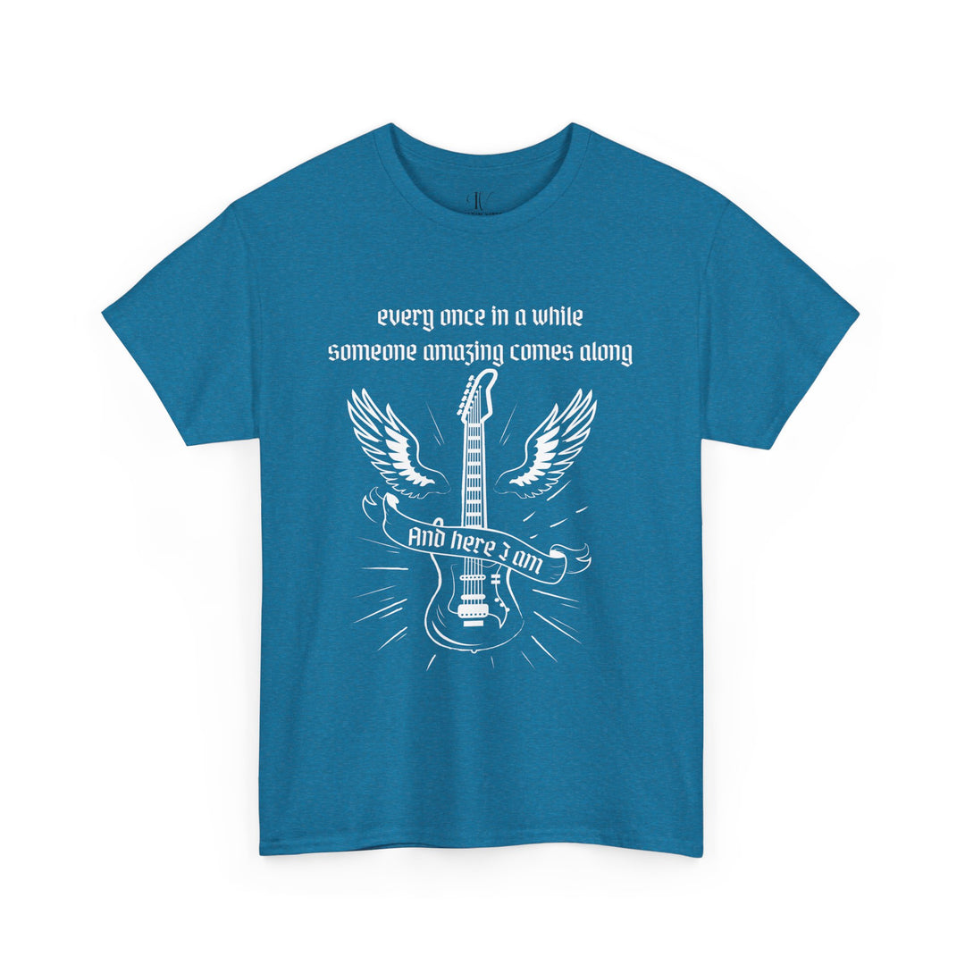 Unisex Tee - Rock n' Roll Guitar Wing - 'EVERY ONCE' T-Shirt Printify Antique Sapphire S