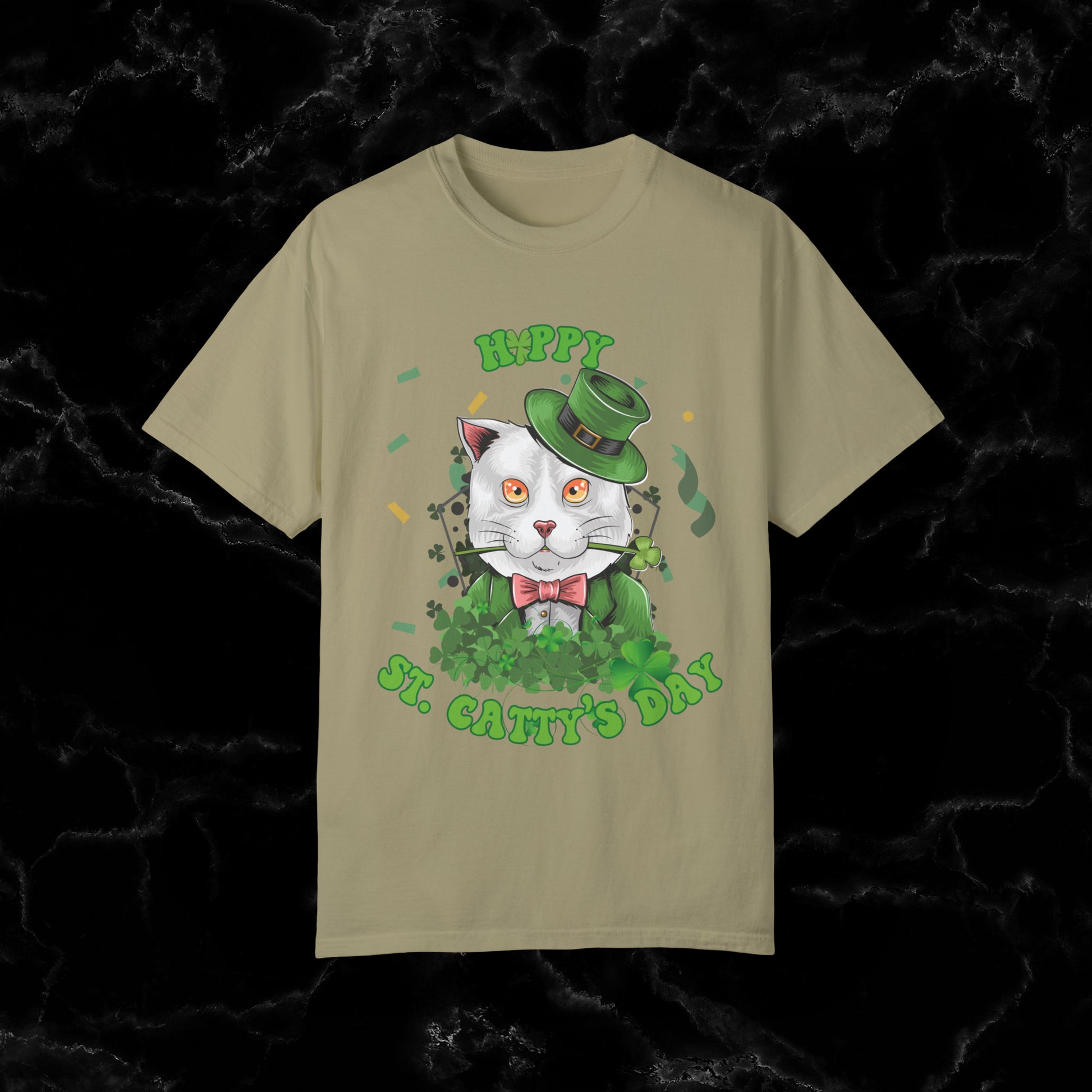 Happy St. Catty's Day Funny St. Patrick's Day Comfort Colors T-Shirt - St. Paddy's Day Shirt for Cat Lover St. Patty's Day Fun T-Shirt Khaki S 