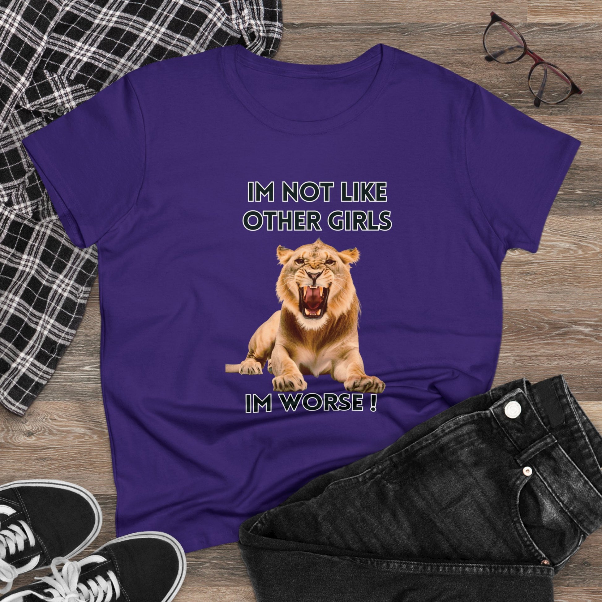 Angry Lion Funny T-Shirt - I'm Not Like Other Girls T-Shirt Purple S 