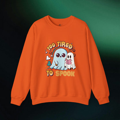 Ghost Reading Books Sweater, Bookish Halloween Sweatshirt, Halloween Teacher Gift, Librarian Halloween Hoodie, Ghost Crewneck Sweatshirt S Orange 
