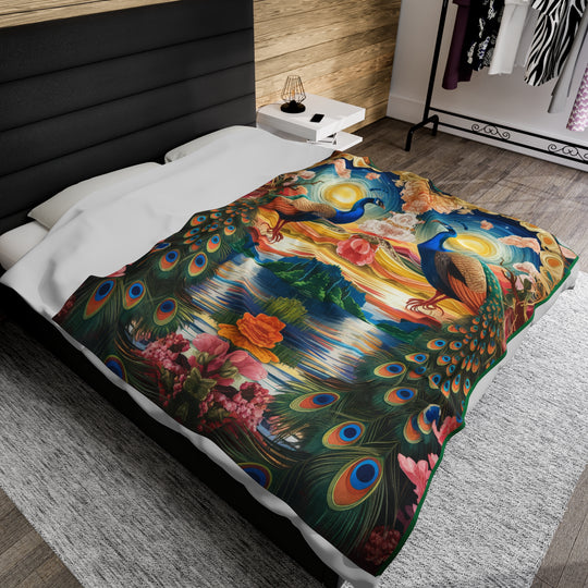 Plush Blanket - Surreal Peacock Tapestry