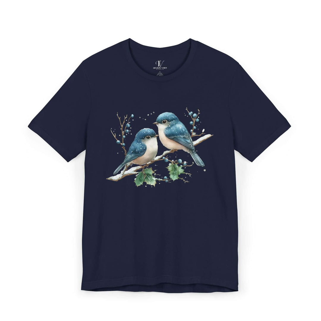Winter Blue Jay Birds T-shirt T-Shirt Printify Navy XS