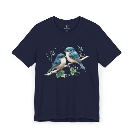Winter Blue Jay Birds T-shirt T-Shirt Printify Navy XS