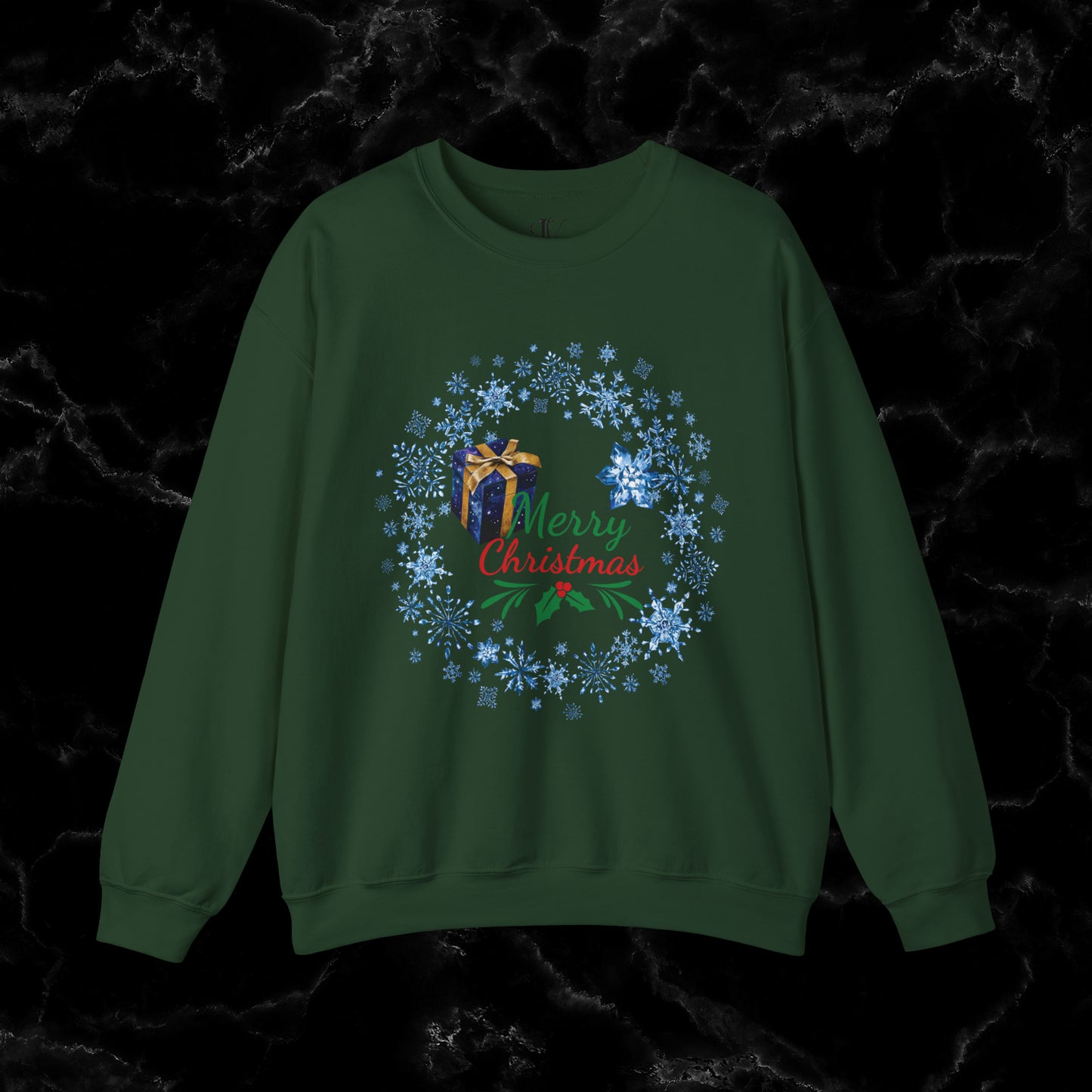 Merry Christmas Sweatshirt - Matching Christmas Shirt, Wreath Design, Holiday Gift Sweatshirt S Forest Green 