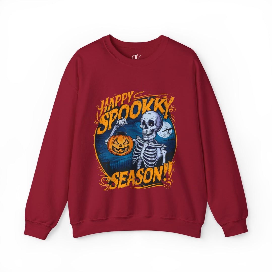 Happy Spooky Season: Skeleton Sweatshirt Sweatshirt Printify S Cardinal Red
