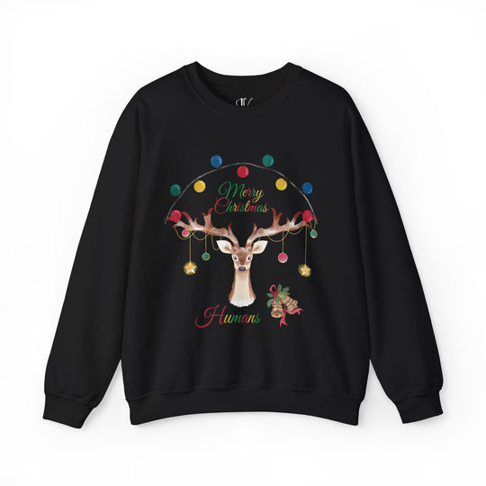 Merry Christmas Reindeer Sweatshirt Sweatshirt Printify S Black