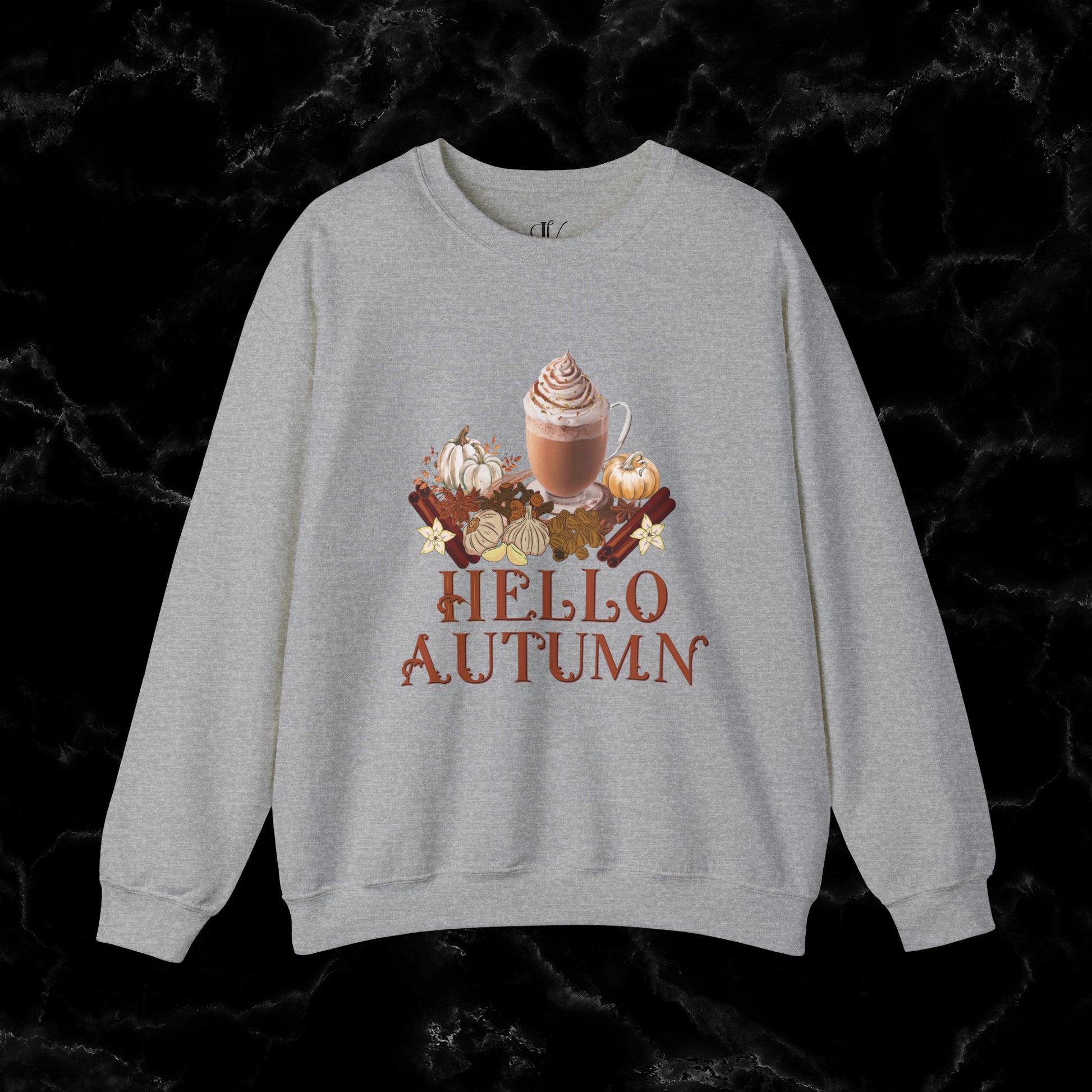 Hello Autumn Jumper | Pumpkin Spice Latte Leaves Sweatshirt - Fall Fashion Sweatshirt S Sport Grey 